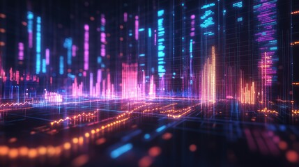 Neon Digital Cityscape: A Futuristic Data Visualization