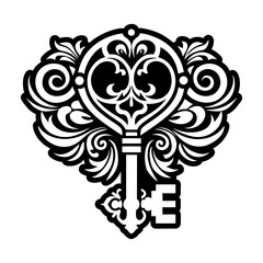 A solid style icon of ornate key tattoo