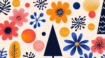 Colorful floral and geometric pattern design.