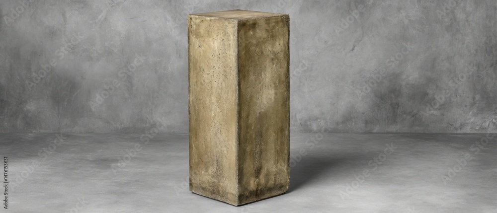 Poster concrete pedestal stand in studio setting displaying modern architecture and design element for prod