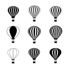 Hot Air Balloon Silhouette set clipart on a background