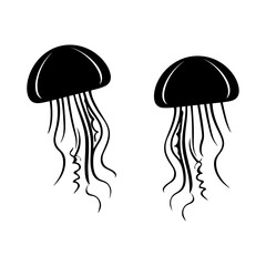 Jellyfish silhouette set clipart on a white background