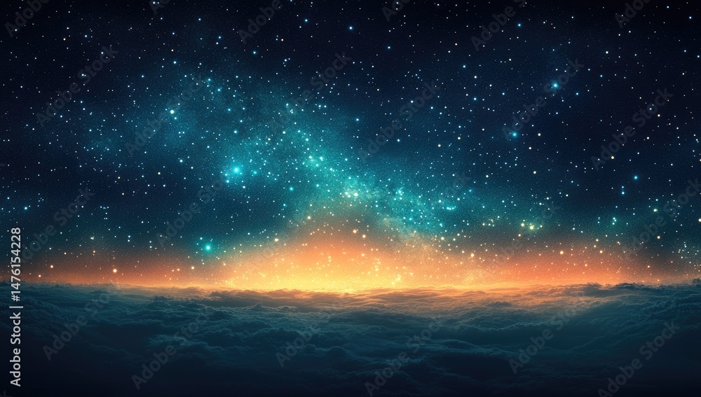 Poster celestial expanse above a cloud layer.