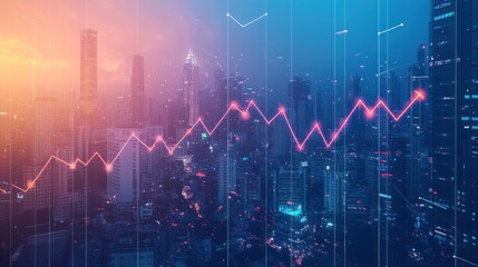 Urban Skyline with Growing Stock Market Trend