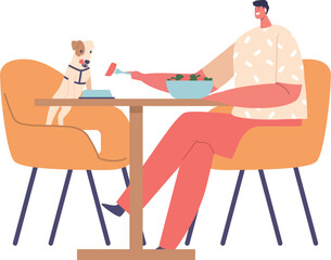 Visitors at pet-friendly cafe vector illustration