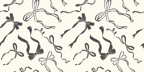 Ribbon bow cute seamless pattern. Vector illustration for gift and present decoration with silhouettes of hair girly accessories. Tie knots print design for holidays