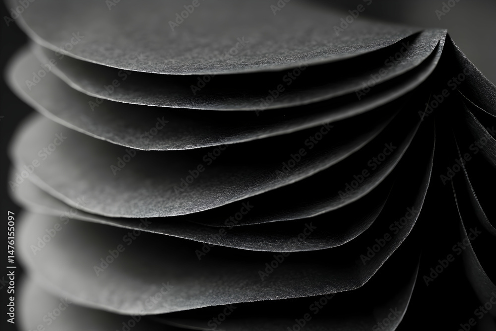 Poster abstract black and white close-up of folded paper, showcasing texture and curves. elegant monochrome