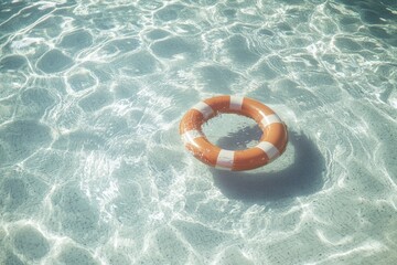 pixel perfect image of life preserver floating in a clear pool water
