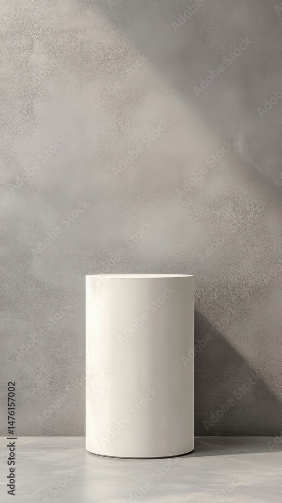 Poster minimalist product display stand in studio setting with concrete wall and floor in neutral tones sho