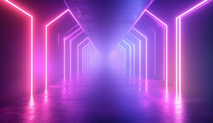 Fototapeta premium Neon tunnel with vibrant pink and blue lights