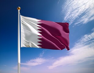 qatar flag waving with blue sky background
