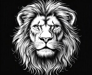 Obraz premium Majestic Lion Head Black and White Illustration