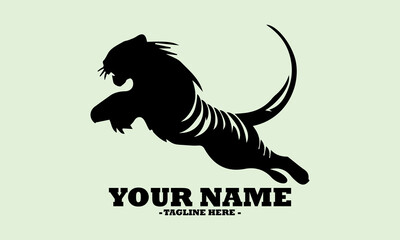 Obraz premium Stylized leaping tiger in vector art showcasing fierce energy and wild motion with bold curved stripes and illustrating its speed and agility. Wildlife concept and logo tiger design