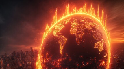 Burning Earth: A fiery apocalypse engulfing the world's cities.