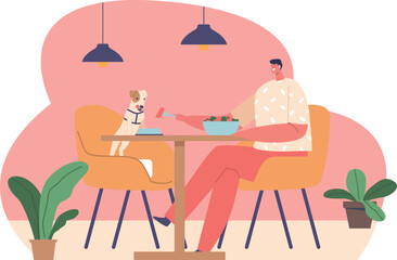 Man eating with dog vector illustration