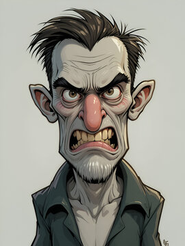 Cartoon character of hideous man with sharp nose