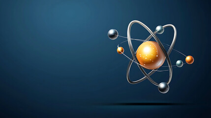 Abstract representation of atom with orbiting electrons, showcasing blend of colors and modern design. This symbolizes scientific exploration