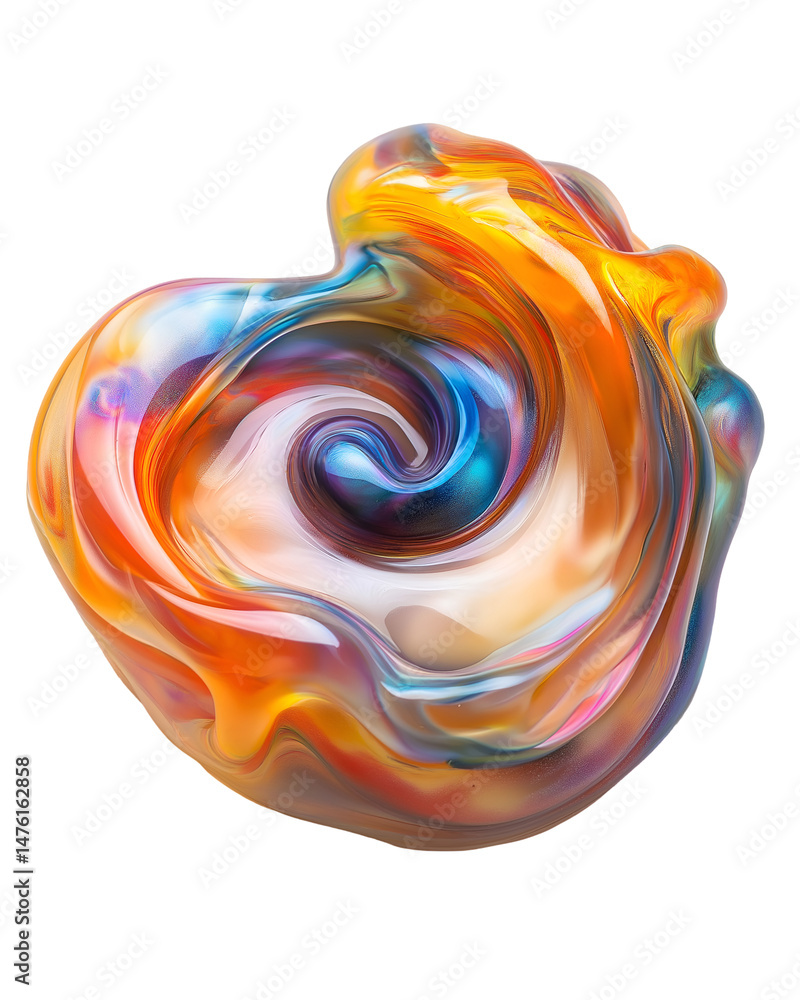 Poster fluid abstract form with swirling colors on white or transparent background