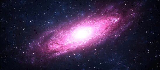 Naklejka premium vibrant ethereal beauty of a pink and purple spiral galaxy swirling in the vast expanse of deep space, showcasing the cosmos' wonder and cosmic elegance