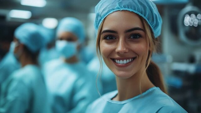 A dedicated surgeon radiates confidence and care within a state-of-the-art operating room, embodying the essence of medical expertise and compassion.