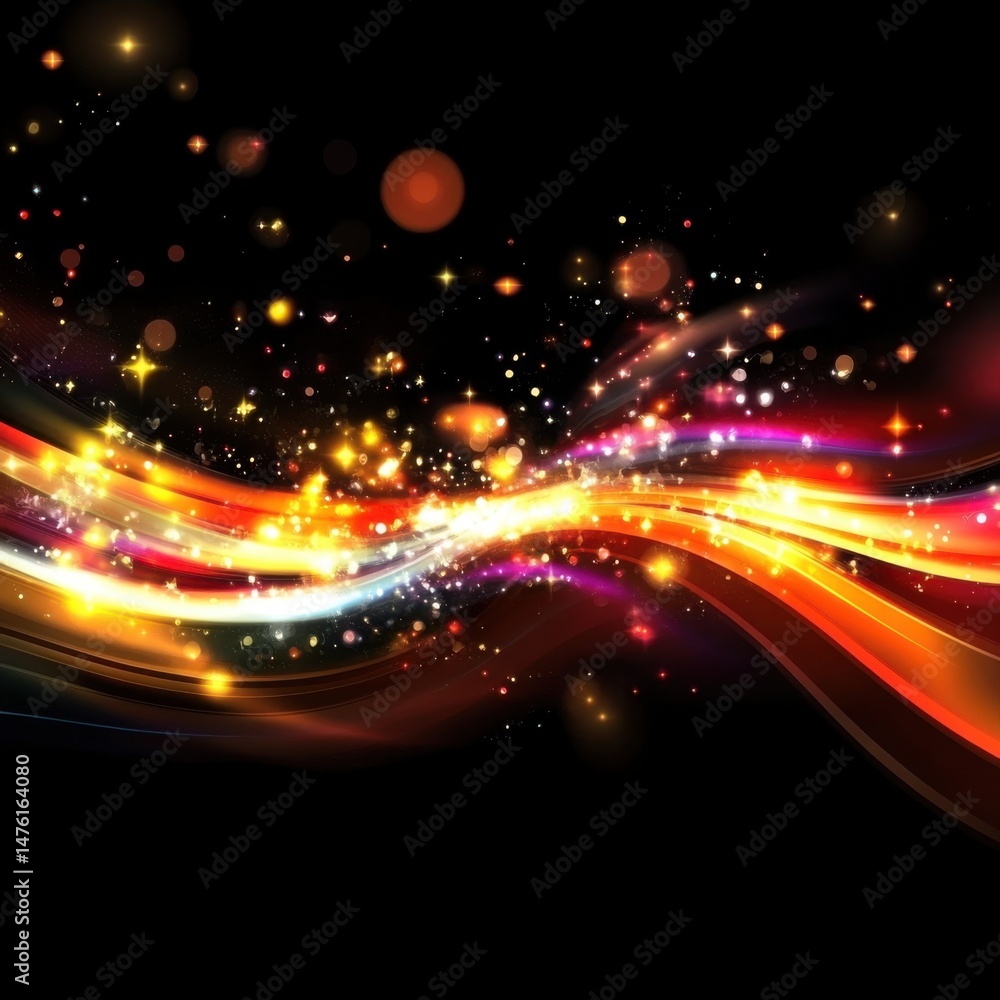 Canvas Prints abstract light streaks flowing on dark backdrop with bokeh and starbursts digital illustration