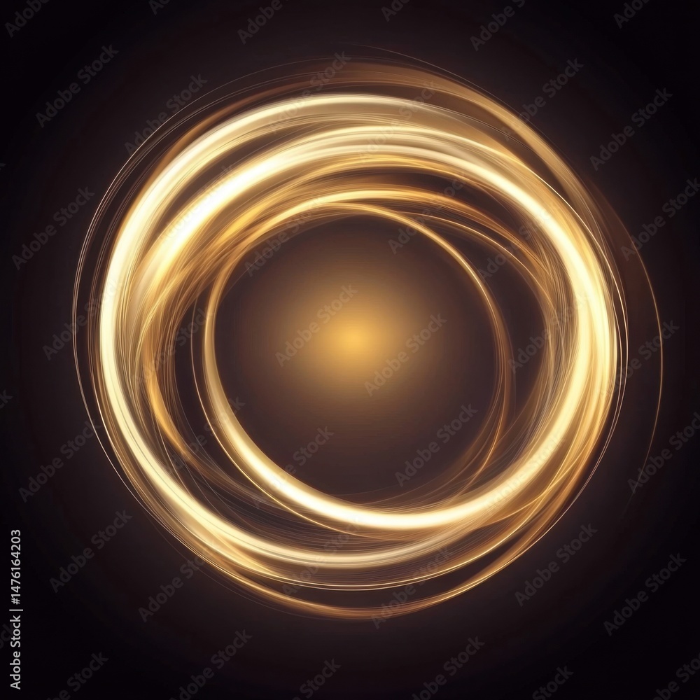Poster golden light trails swirling in a circular motion abstract design element with a dark background ele