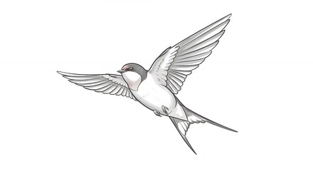 Monochrome illustration of a bird in flight with outstretched wings isolated on white background