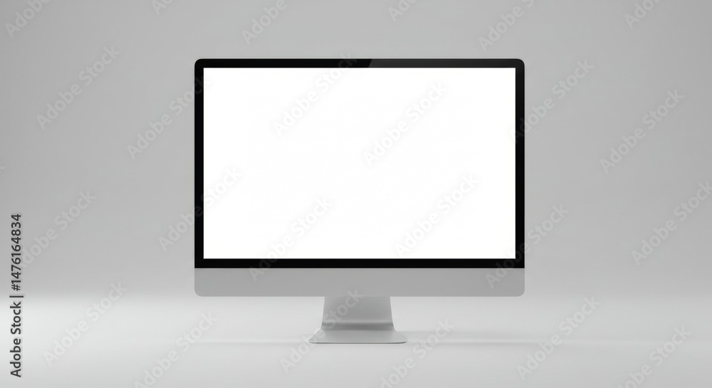 Poster modern computer monitor with blank screen in a neutral setting. stylish, sleek design on a simple, l