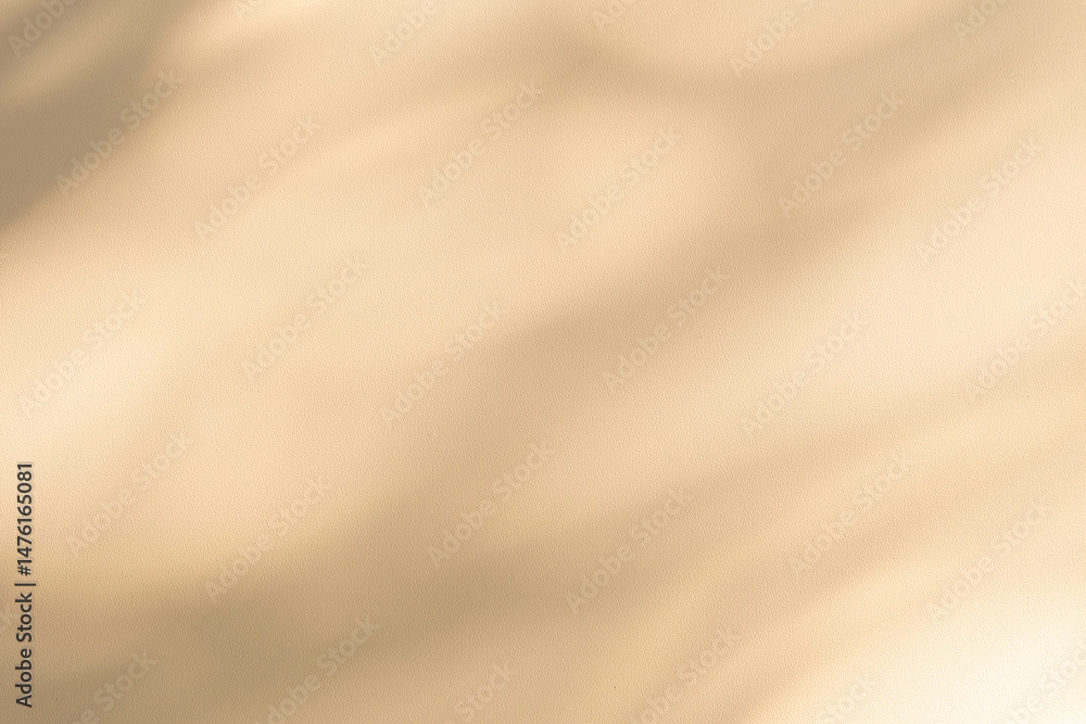Poster wall interior background, studio and backdrops show products. with leaf shadow from window color bei