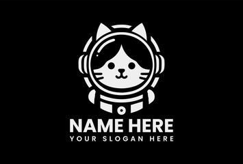 Detailed Space Cat with Helmet Silhouette Vector Logo Playful Animal Motif