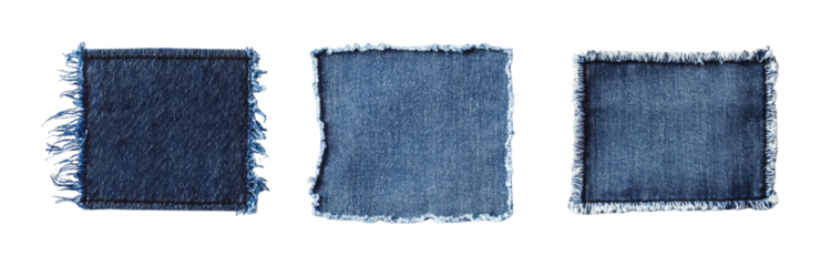 Three distressed denim squares