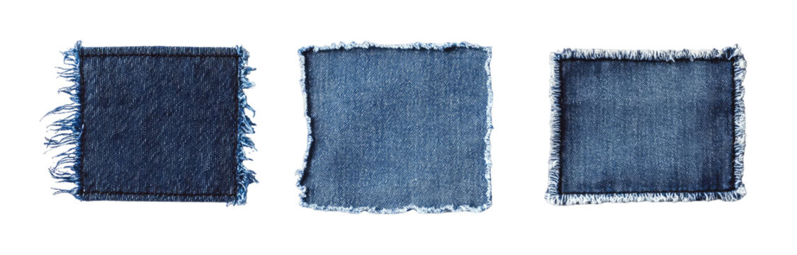 Three distressed denim squares