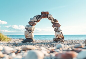 Fototapeta premium Stone archway on sandy beach