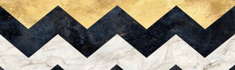 Fototapeta premium Bold geometric chevron pattern with gold, black, and white textures