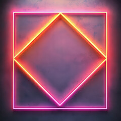 Glowing neon diamond frame on textured background, vibrant colors