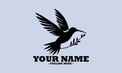 Fototapeta premium Silhouette vector illustration of hummingbird flying with wings fully spread expressing freedom and grace in minimalist design and logo vector hummingbird design