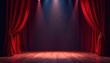Empty theatrical stage with red curtains, spotlight, ready for a performance , illumination, show, stage design