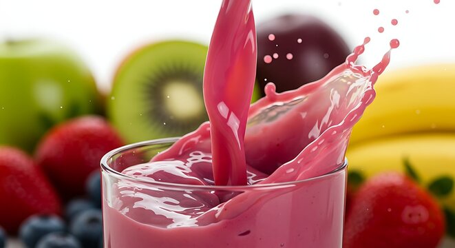 Fruit Smoothie Pouring Into Glass with Splashes - Powered by Adobe
