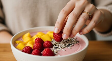 Fruit Smoothie Bowl with Raspberry and Mango