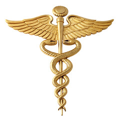 golden caduceus with on white background, PNG