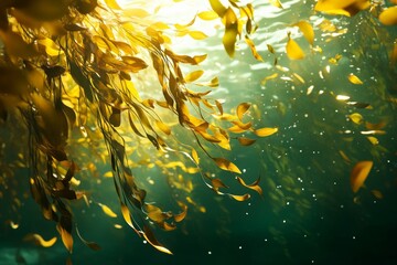 Underwater kelp forest, sunlit
