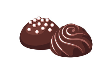 Chocolate candies isolated on white background. Vector cartoon flat illustration. Candy truffle icon