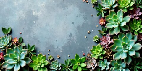 A Serene Arrangement of Succulents on a Textured Surface A Botanical Composition Featuring Diverse Shades of Green and Pink
