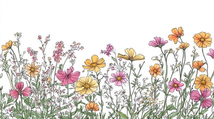 Colorful wildflowers in a meadow border design.