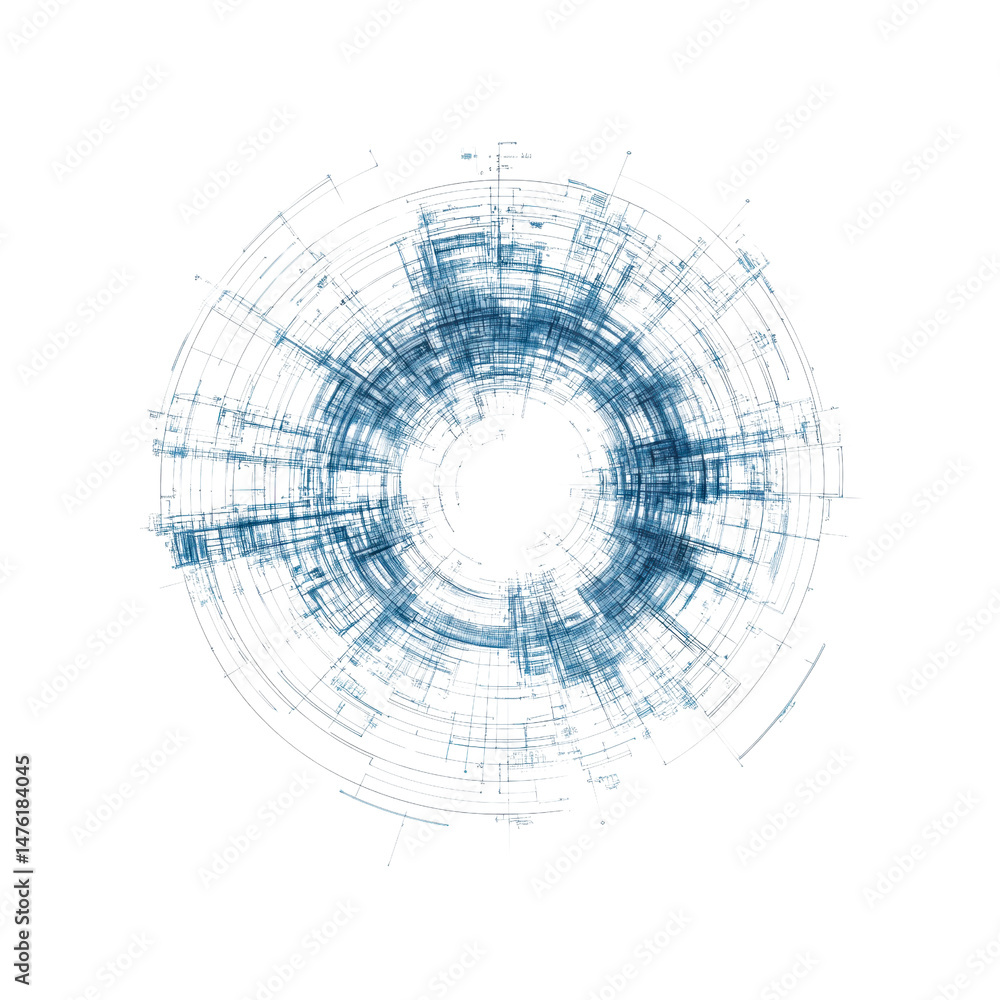 Poster abstract circular fractal design blue and white tech pattern