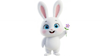 Obraz premium Cheerful cartoon rabbit with flower