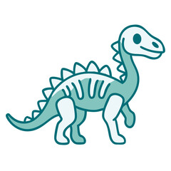 Cute dinosaur skeleton illustration in turquoise and white  