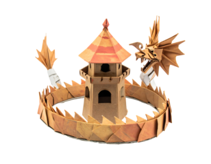 Origami Dragon and Miniature Cardboard Tower
