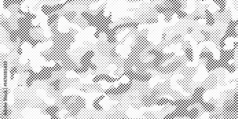 Poster Abstract halftone seamless camouflage pattern. Repeating digital dotted hexagonal camo military texture background. Abstract modern fabric textile ornament. Vector illustration.	