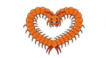 Cute cartoon centipede heart shape illustration